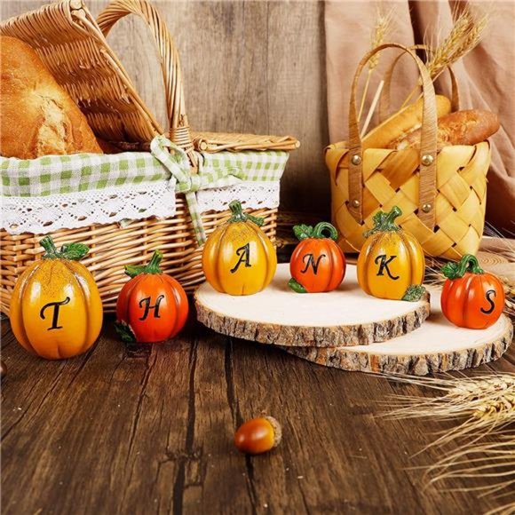 Set of 6 Thanksgiving Pumpkins, Resin Pumpkin, Thanks Tabletop Centerpieces - Picture 3 of 7